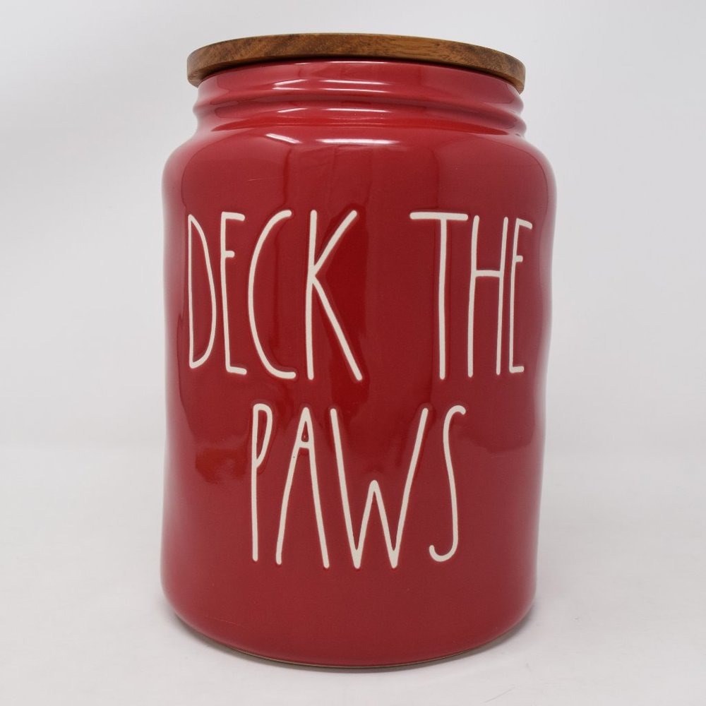 Rae Dunn Deck The Paws Canister Lid Christmas Holiday Dog Cat Pet Festive New